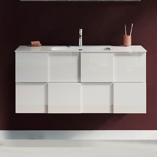 Aleta High Gloss 100cm Wall Vanity Unit And 2 Drawers In White_1
