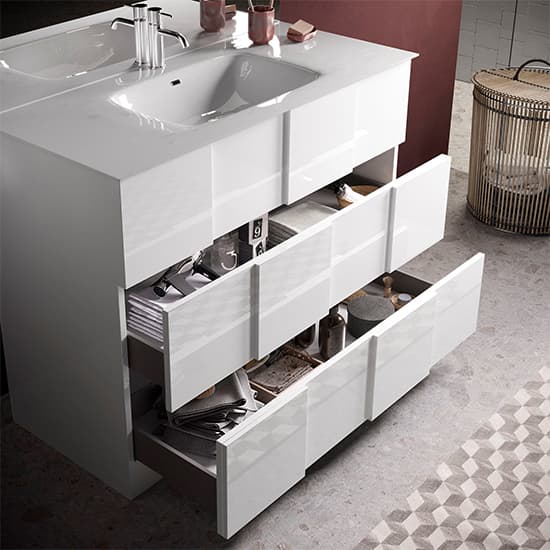Aleta High Gloss 120cm Floor Vanity Unit And 3 Drawer In White_3