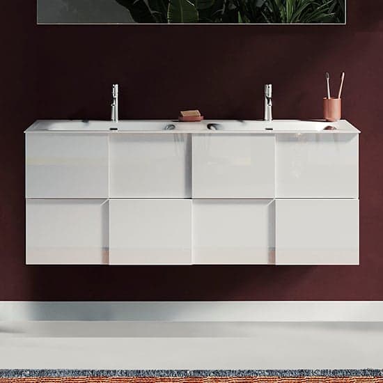 Aleta High Gloss 120cm Wall Vanity Unit And 2 Drawers In White_1