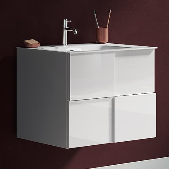 Aleta High Gloss 60cm Wall Vanity Unit And 2 Drawers In White_2