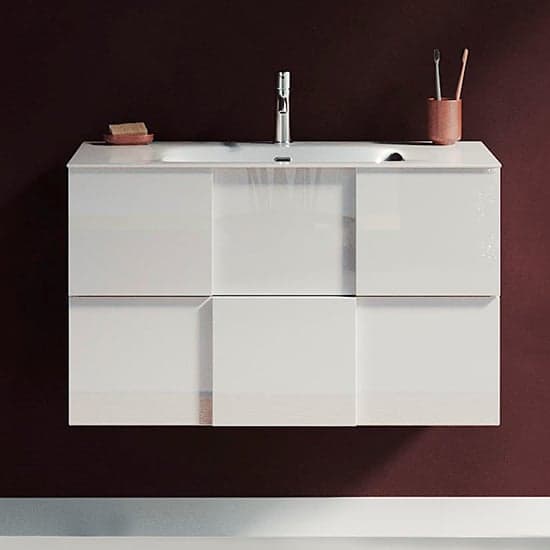 Aleta High Gloss 80cm Wall Vanity Unit And 2 Drawers In White_1