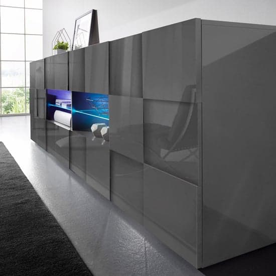 Aleta Modern Sideboard Large In Grey High Gloss With LED_9