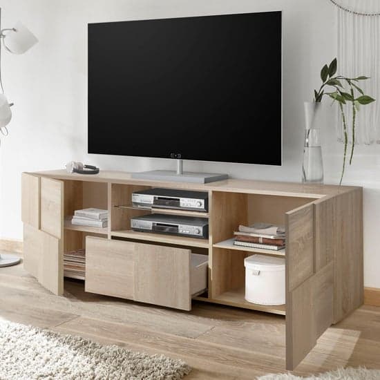 Aleta Wooden TV Stand In Sonoma Oak With 2 Doors 1 Drawer_2