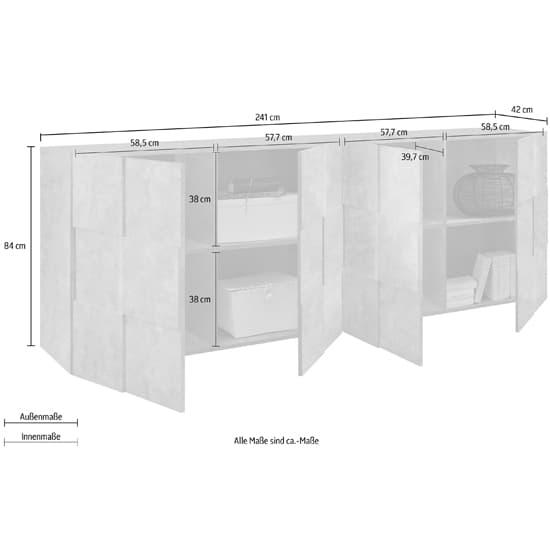 Aleta Wooden Sideboard In Concrete With 4 Doors_5