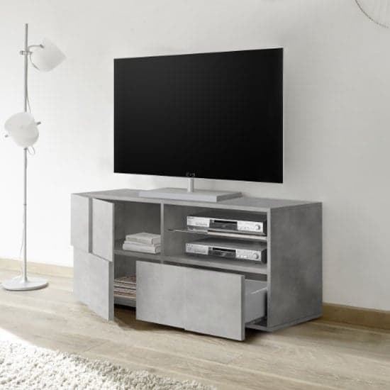 Aleta Wooden Small TV Stand In Concrete With 1 Door 1 Drawer_2