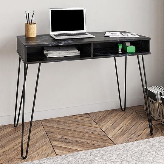 Athens Wooden Computer Desk In Black Marble Effect_1