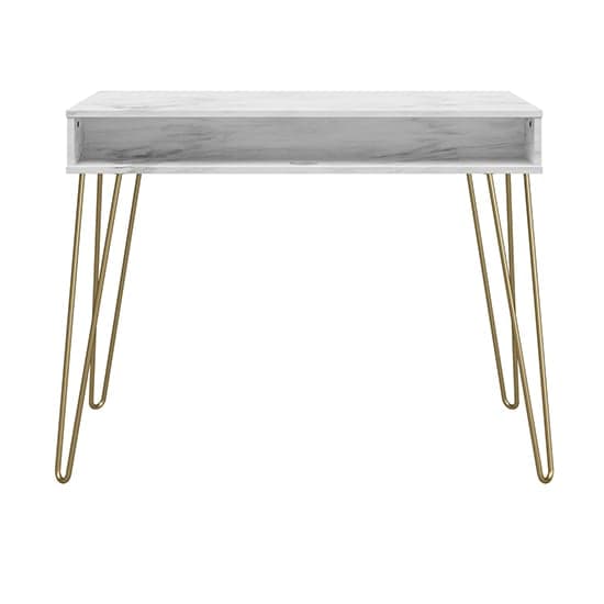 Athens Wooden Computer Desk In White Marble Effect_2