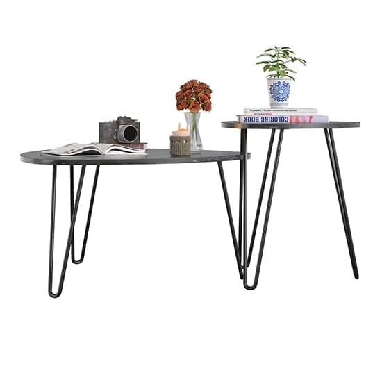 Athens Wooden Nest Of 2 Tables In Black Marble Effect_2