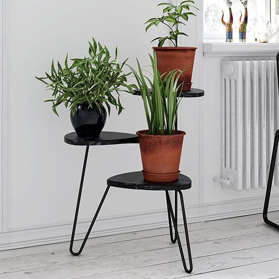 Athens Wooden Plant Stand In Black Marble Effect_1
