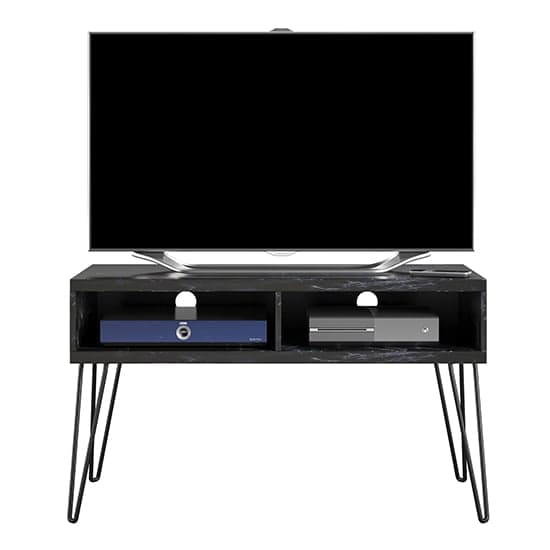 Athens Wooden TV Stand In Black Marble Effect_2