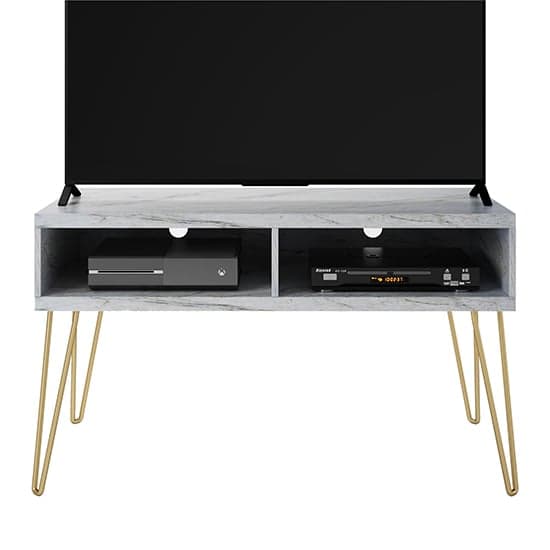 Aynho Wooden TV Stand In White Marble Effect_2
