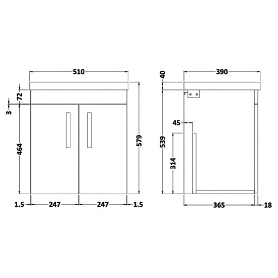 Athenia 50cm 2 Doors Wall Vanity With Basin 1 In Brown Grey_3
