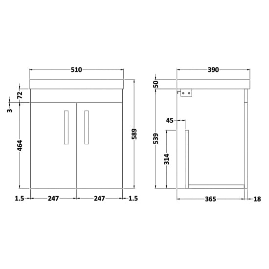 Athenia 50cm 2 Doors Wall Vanity With Basin 3 In Gloss Grey_3