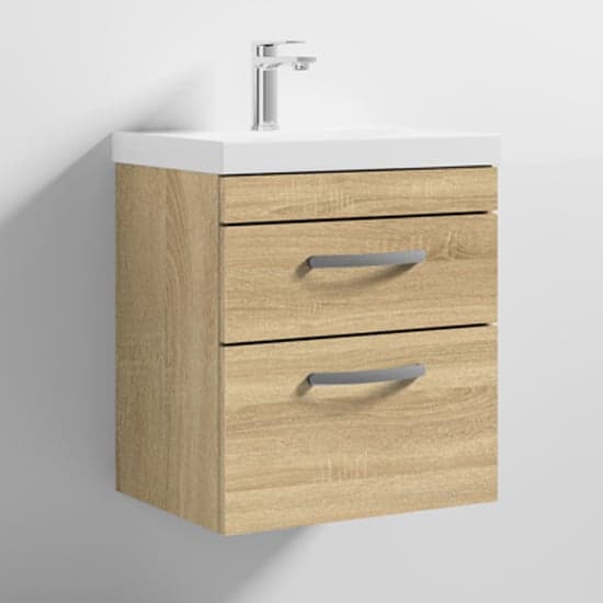 Athenia 50cm 2 Drawers Wall Vanity With Basin 3 In Natural Oak_1