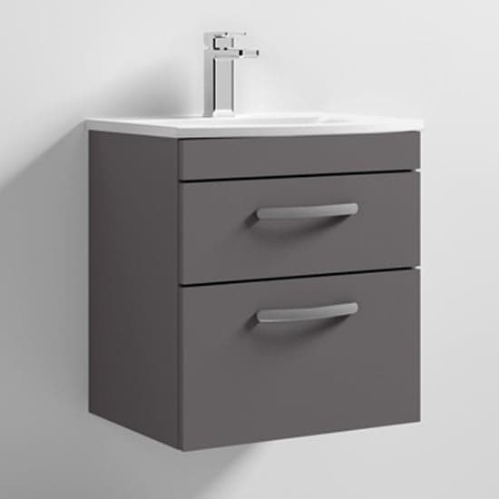 Athenia 50cm 2 Drawers Wall Vanity With Basin 4 In Gloss Grey_1