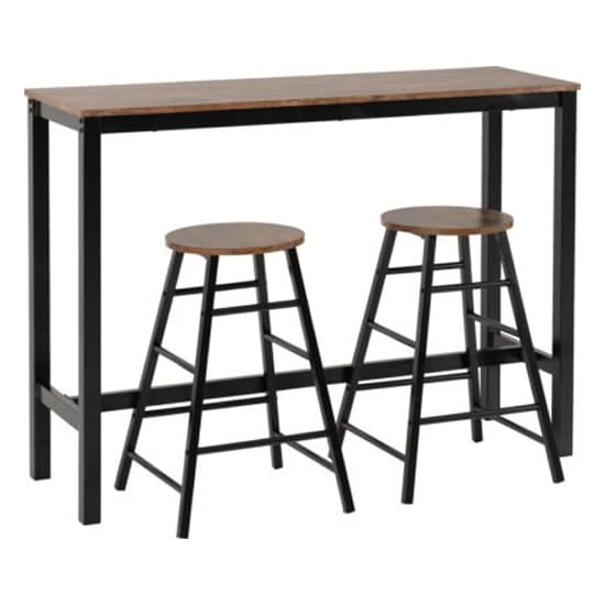 Alsip Acacia Effect Wooden Breakfast Bar Table With 2 Stools_2