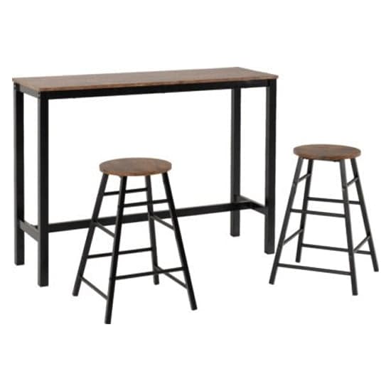 Alsip Acacia Effect Wooden Breakfast Bar Table With 2 Stools_3