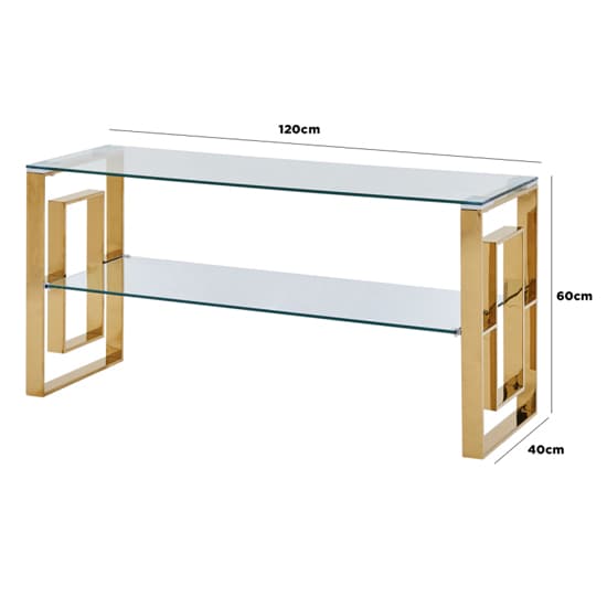 Athens Clear Glass TV Stand With Gold Metal Base_3
