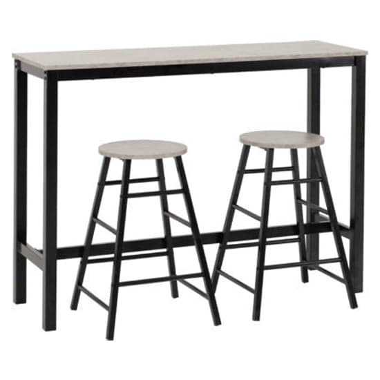 Alsip Concrete Effect Wooden Breakfast Bar Table With 2 Stools_2