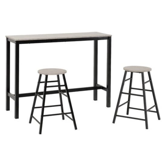 Alsip Concrete Effect Wooden Breakfast Bar Table With 2 Stools_3