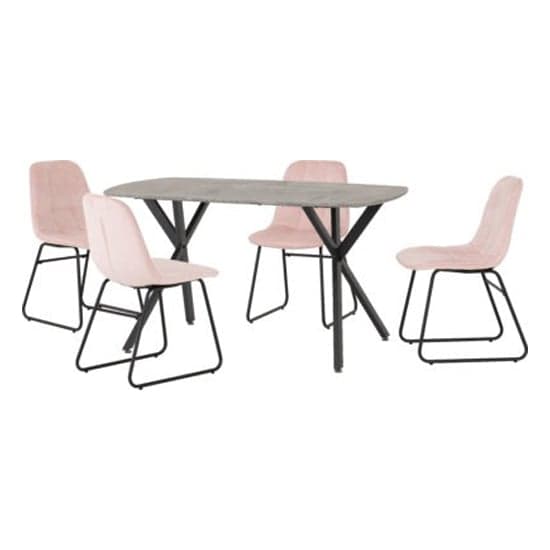 Alsip Concrete Effect Dining Table With 4 Lyster Pink Chairs_1