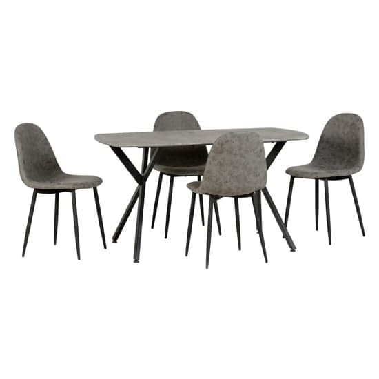 Alsip Rectangular Dining Table In Concrete Effect With 4 Chair_1