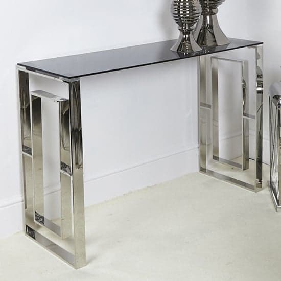 Athens Smoked Glass Console Table With Chrome Metal Base_1