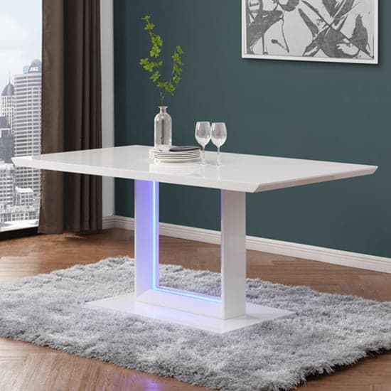 Atlantis Large High Gloss Dining Table In White With LED Lights