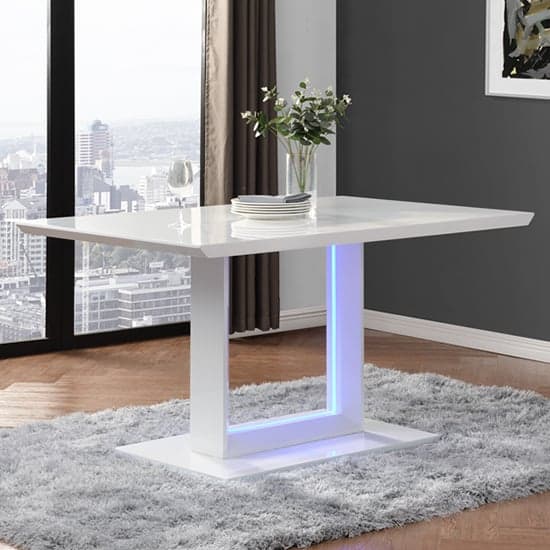 Atlantis LED Small High Gloss Dining Table 4 Petra White Chairs_2
