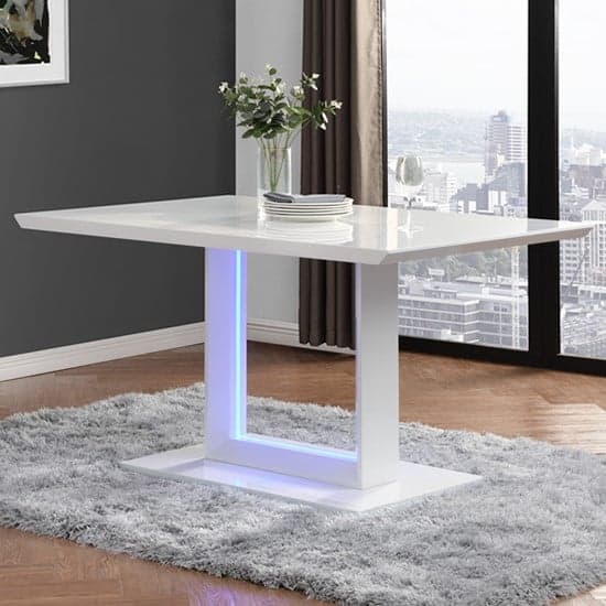 Atlantis Small High Gloss Dining Table In White With LED Lights