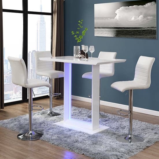 Atlantis LED High Gloss Bar Table With 4 Ripple White Stools_1
