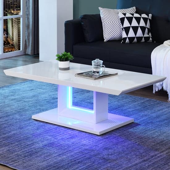 Atlantis High Gloss Coffee Table In White With LED Lighting Furniture