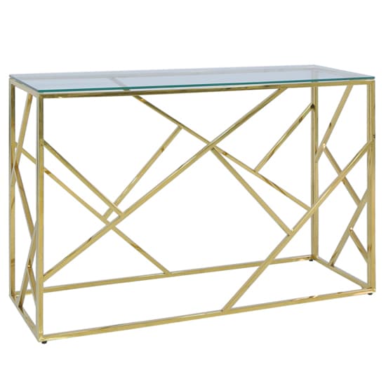 Attica Clear Glass Console Table With Gold Stainless Steel Base_3