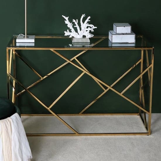 Attica Clear Glass Console Table With Gold Stainless Steel Base_1