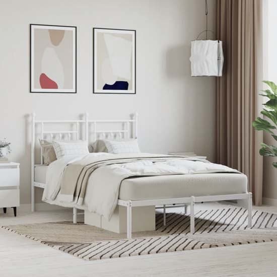 Attica Metal Small Double Bed With Headboard In White_1