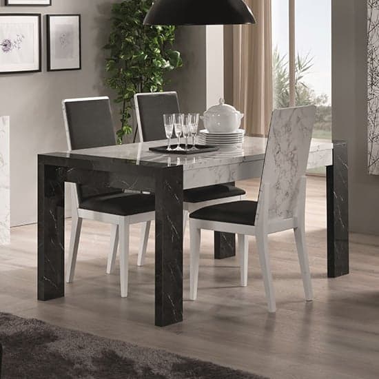 Attoria Wooden Dining Table In Black And White Marble Effect_1