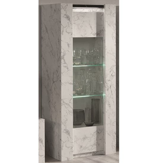 Attoria LED 1 Door Display Cabinet Black And White Marble Effect_1