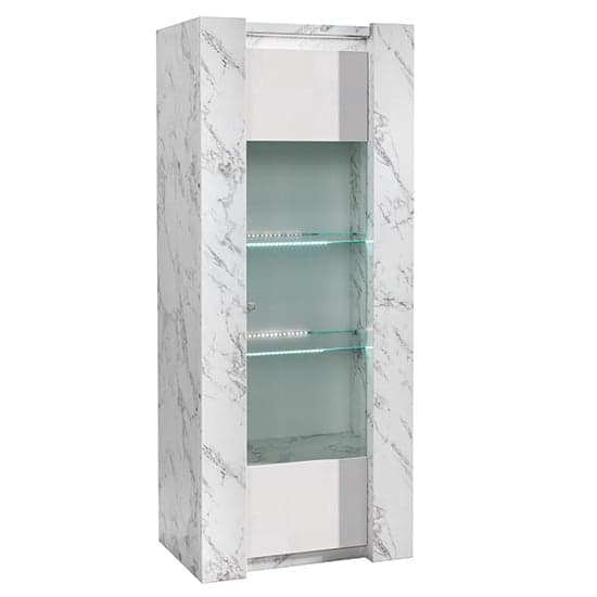 Attoria LED 1 Door Wooden Display Cabinet White Marble Effect_1