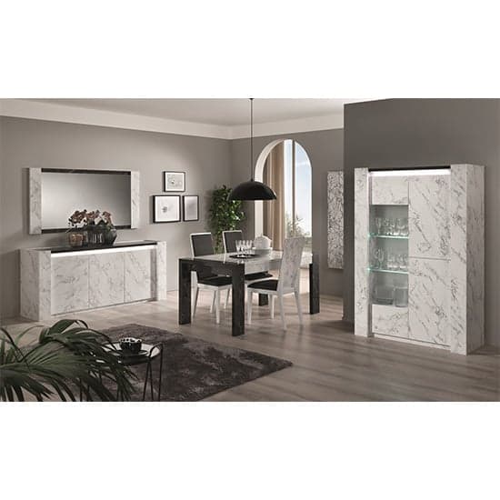 Attoria LED 2 Door Display Cabinet Black And White Marble Effect_2