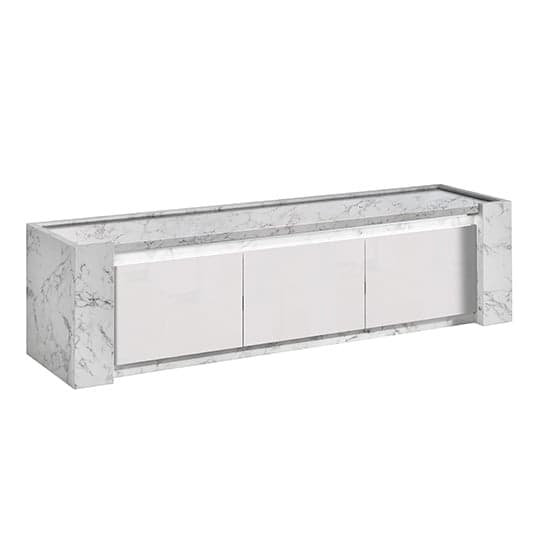 Attoria LED Large Wooden TV Stand In White Marble Effect_2