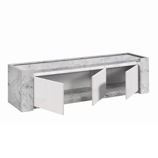 Attoria LED Large Wooden TV Stand In White Marble Effect_3