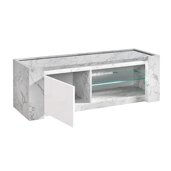 Attoria Wooden TV Stand In White Marble Effect With LED Lights_3