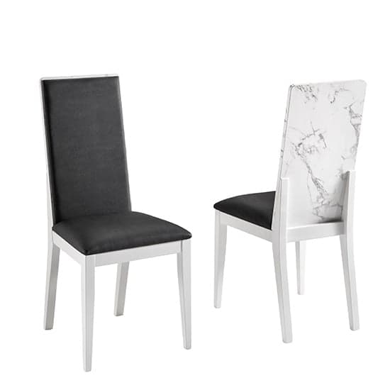 Attoria White Marble Effect Wooden Dining Chair In Black Seat_1