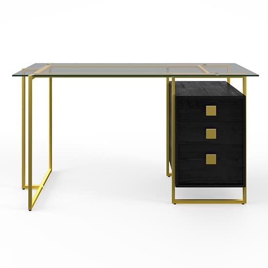 Aundreya Smoked Glass Top Computer Desk With Gold Frame Furniture in