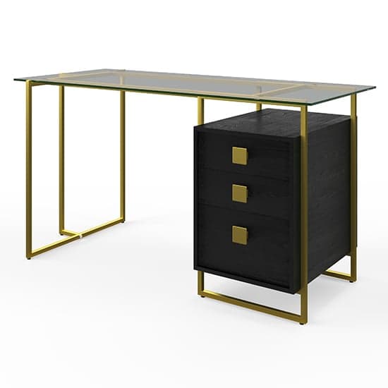Aundreya Smoked Glass Top Computer Desk With Gold Frame_3