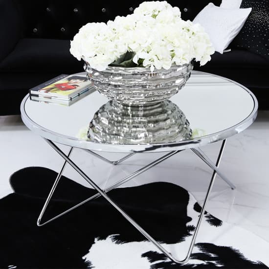 Aurora Clear Mirrored Top Coffee Table Round In Silver Furniture in