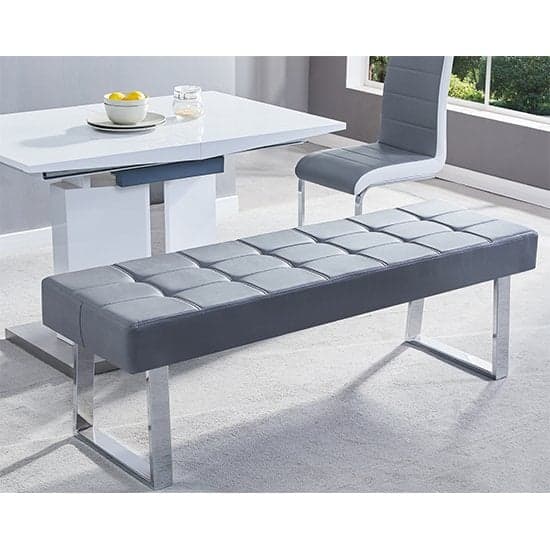 Austin Large Faux Leather Dining Bench In Grey_1