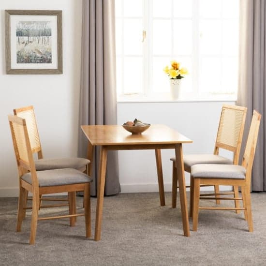 Alcudia Wooden Dining Table With 4 Ellis Dining Chairs In Oak_1