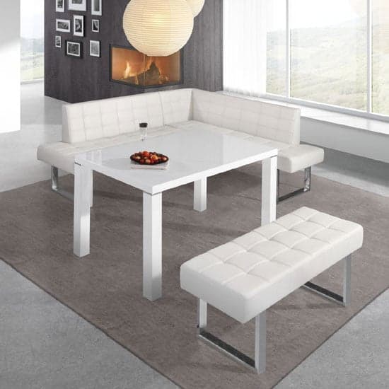 Austin Small Faux Leather Dining Bench In White_2