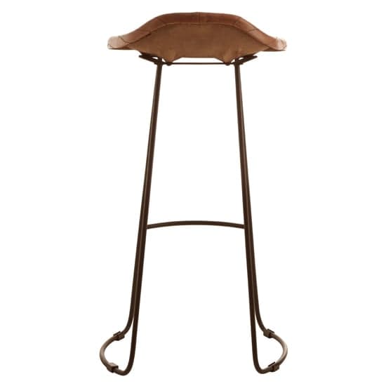 Australis Brown Leather Bar Stool With Iron Sled Base_3